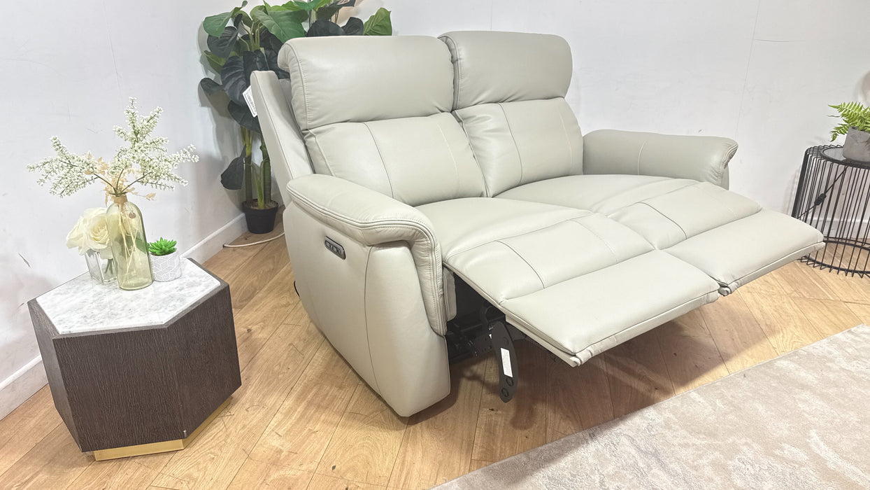 Sofology Bradie Leather 2 Seater Power Recliner/Headrest in Trusty Embossed Light Grey