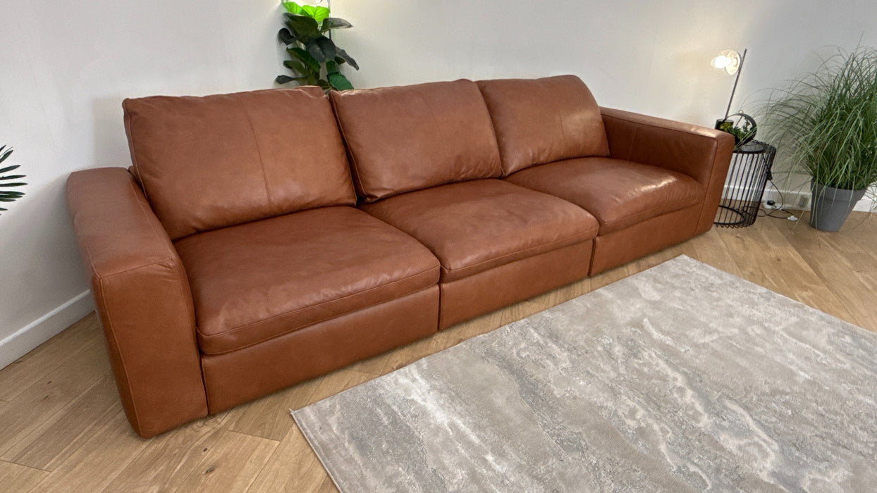 Sofology Retreat Leather 4 Seater in Relaxed Soft Tan Mix