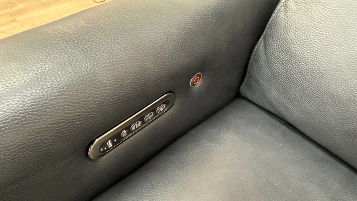 Sofology The Ravello Leather 2 Corner Console 1 Power Recliner/Headrest Heated Seat Lumbar Support in Trusty Embossed Navy