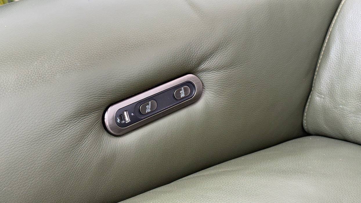 Sofology Viento Leather 2 Seater Power Recliner in Trusty Embossed Dark Olive