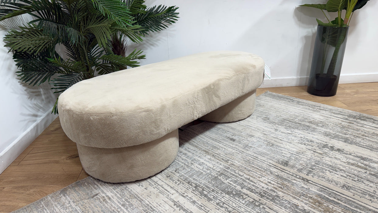 Sofology Sample Designer Footstool in Sample Soft Short Pile Faux Fur Natural Mix