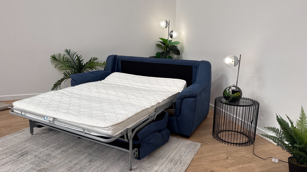 DFS Ronan 3 Seater Fabric Sofabed in Blue Microfibre