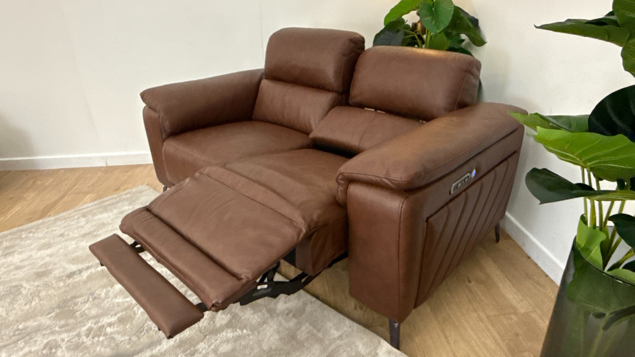Sofology The Fratelli Leather 2 Seater Power Recliner/Headrest in Trusty Embossed Chestnut