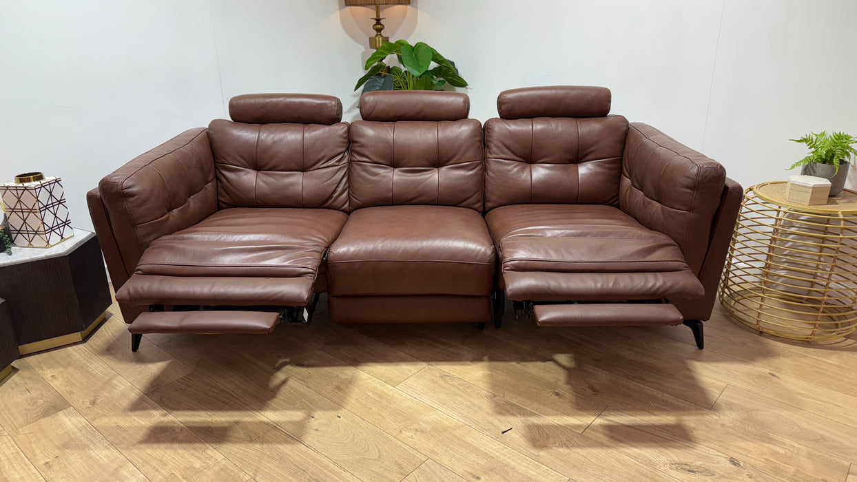 Sofology Muse Leather 3 Seater Power Recliner Supportive Headrest in Trusty Embossed Chestnut