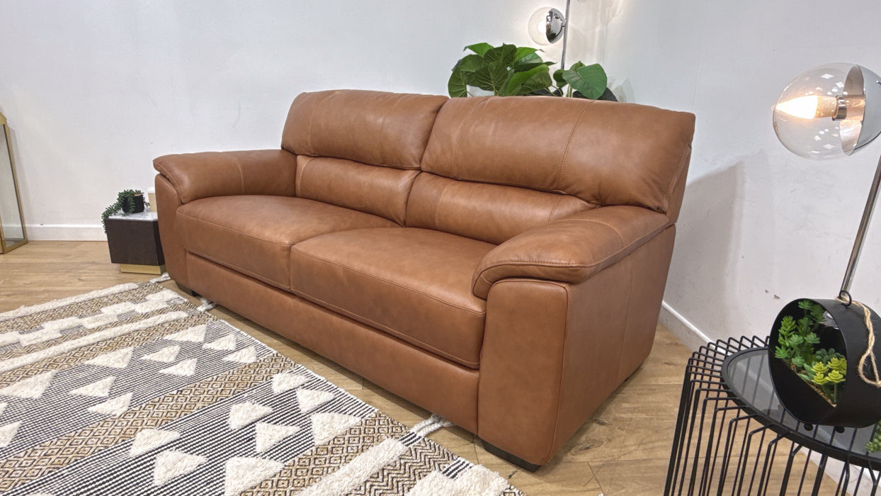 Sofology Santina 3 Seater Leather Sofa in Relaxed  Tan