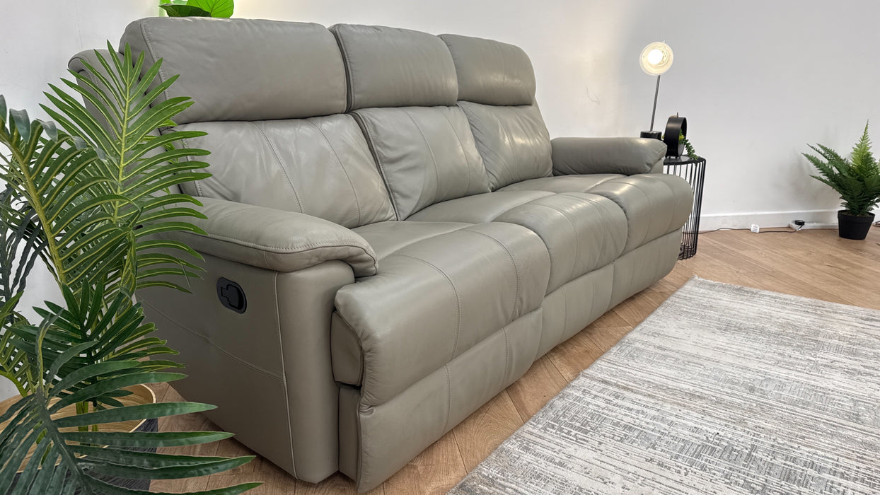 Sofology Gracie Leather 3 Seater Manual Recliner in Trusty Sheen New Club Grey
