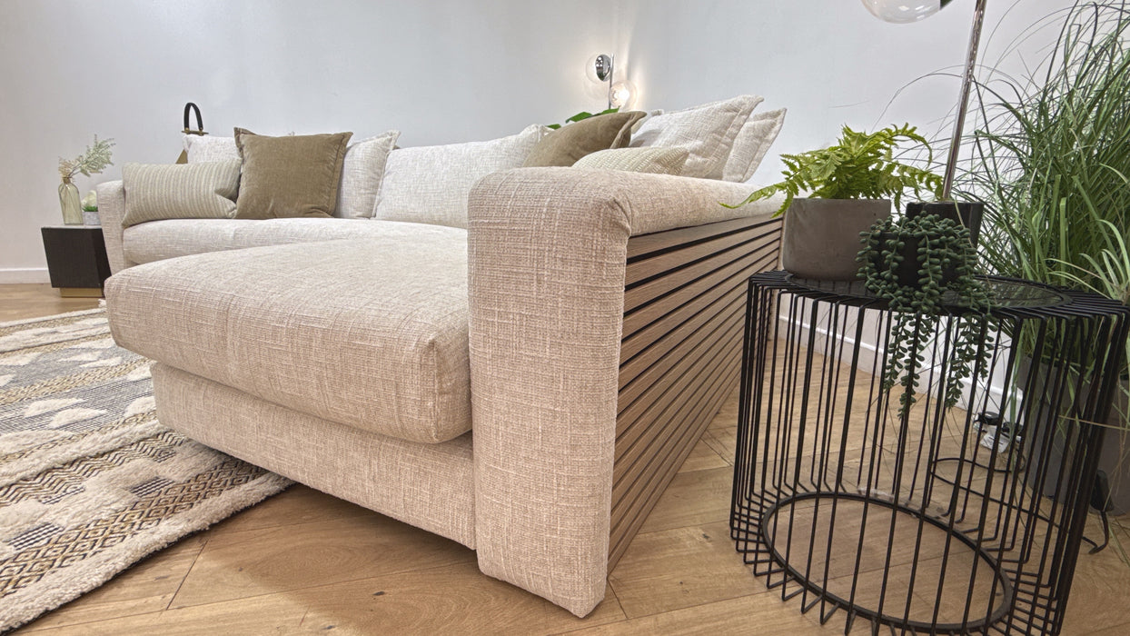 Sofology Cove Fabric Grande Chaise Light Wood Panel in Artisan Chenille Ecru Mix