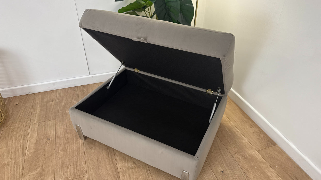 Sofology The Oscar Storage Footstool Silver Trim in Super Matt Velvet Pebble