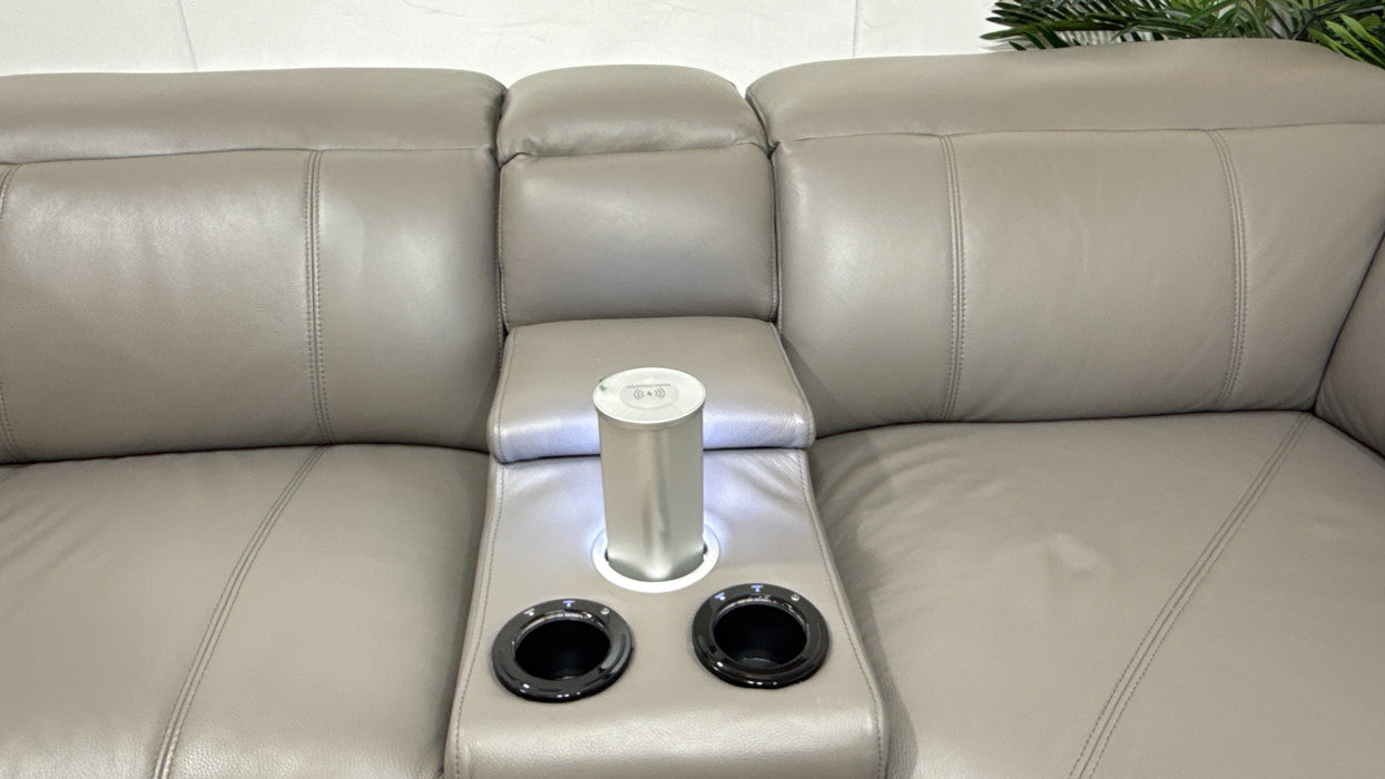 Sofology Allure Leather 3 Corner 3 Smart Console Power Recliner/Headrest Heated Seats Lumbar Support Speakers Trusty Embossed Elephant