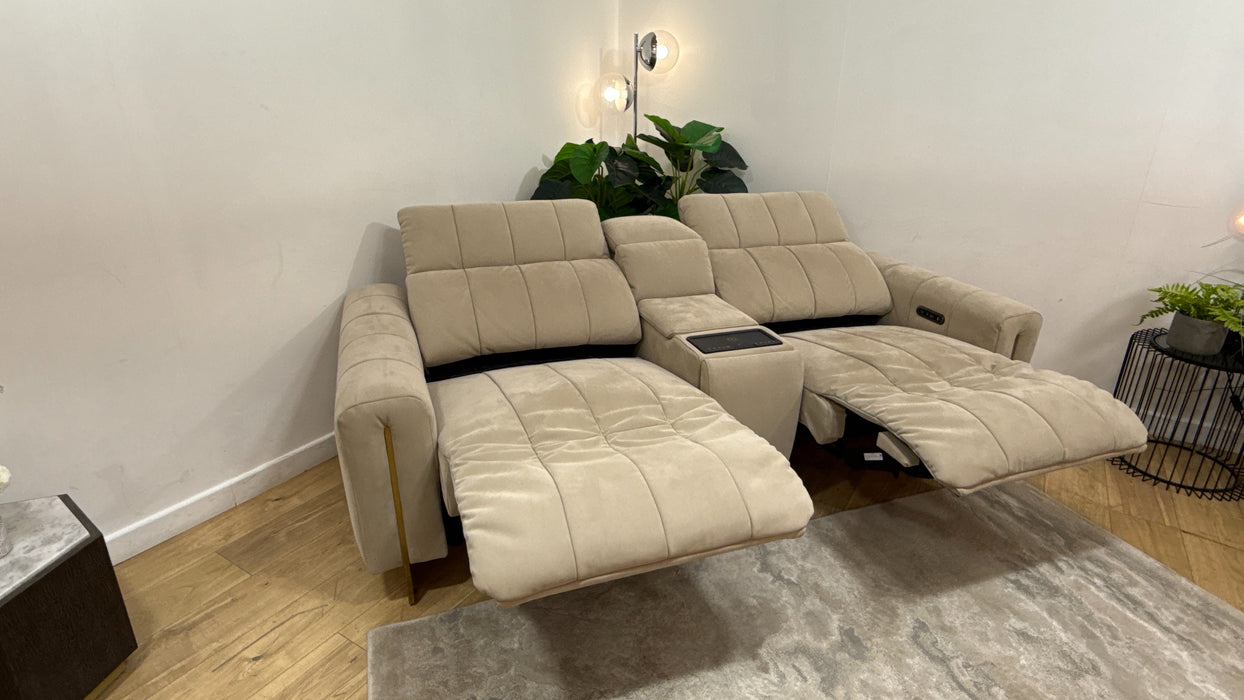 Sofology Paramount Fabric 2.5 Seater Console Power Recliner/Headrest Speakers in Lifestyle Nubuck Feel Stone