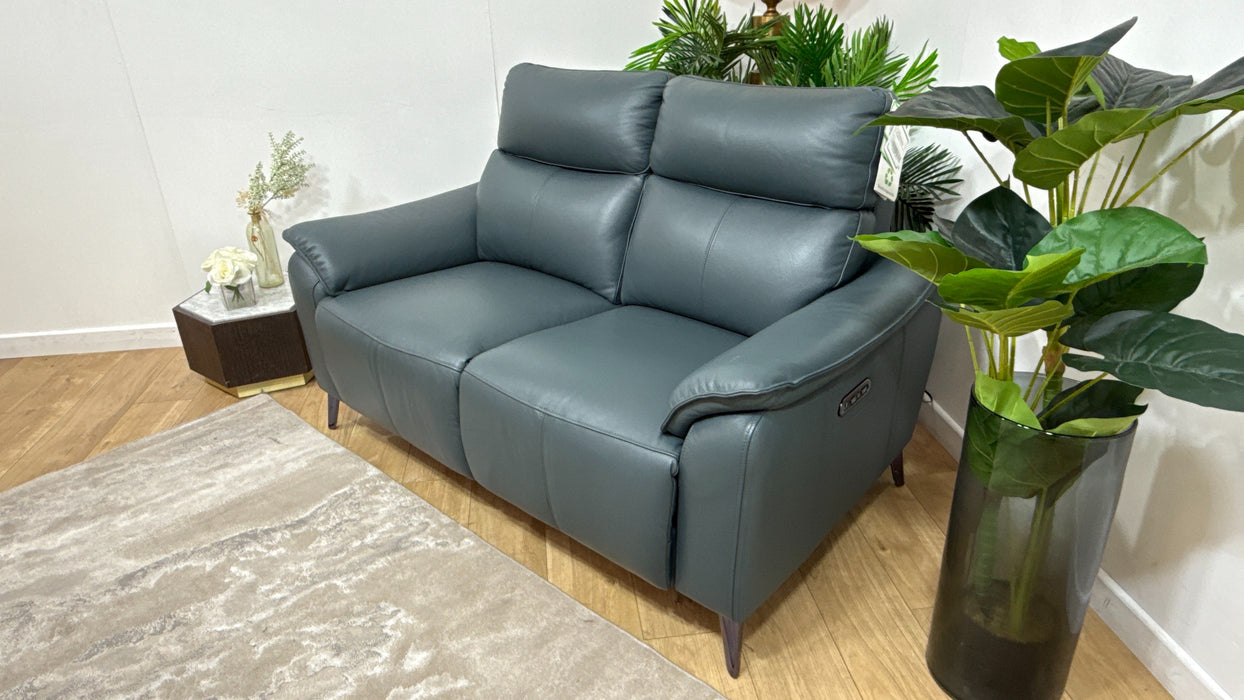 Sofology Arlo Leather 2 Seater Power Recliner/Headrest in Trusty Embossed Peacock
