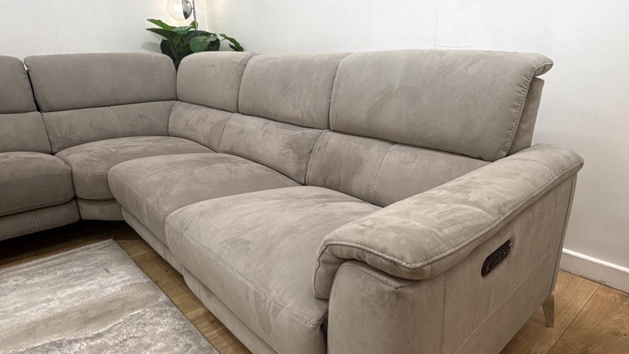 Sofology Illinois Fabric 1 Corner 2 Power Recliner/Headrest in Lifestyle Textured Grey