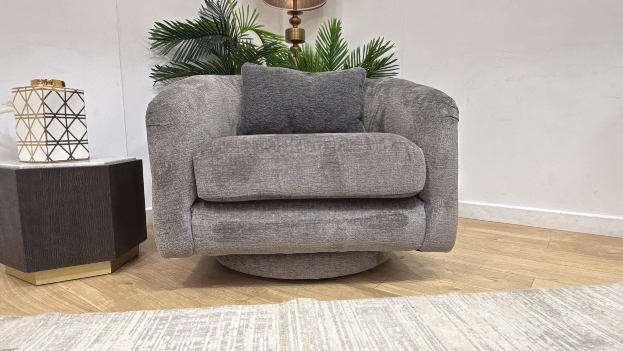 Sofology Westwood Fabric Swivel Chair in Teddy Chenille Slate Mix