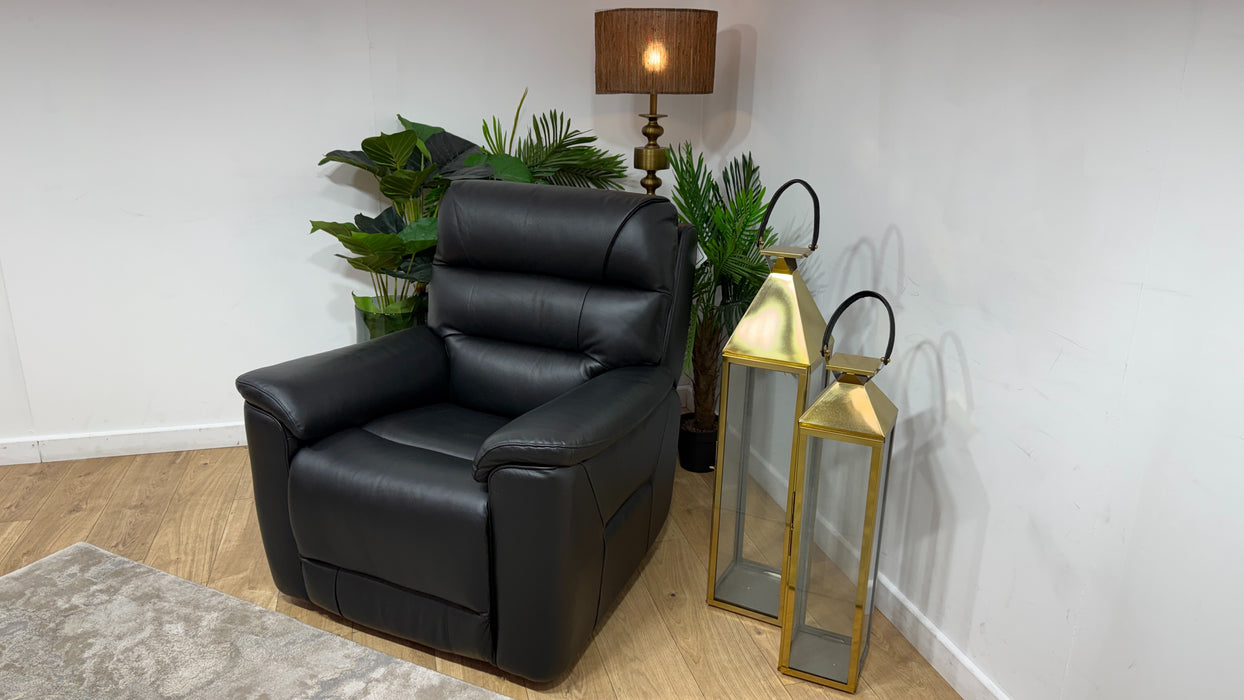 Sofology Cleveland Leather Chair Power Recliner in Trusty Embossed Jet Black