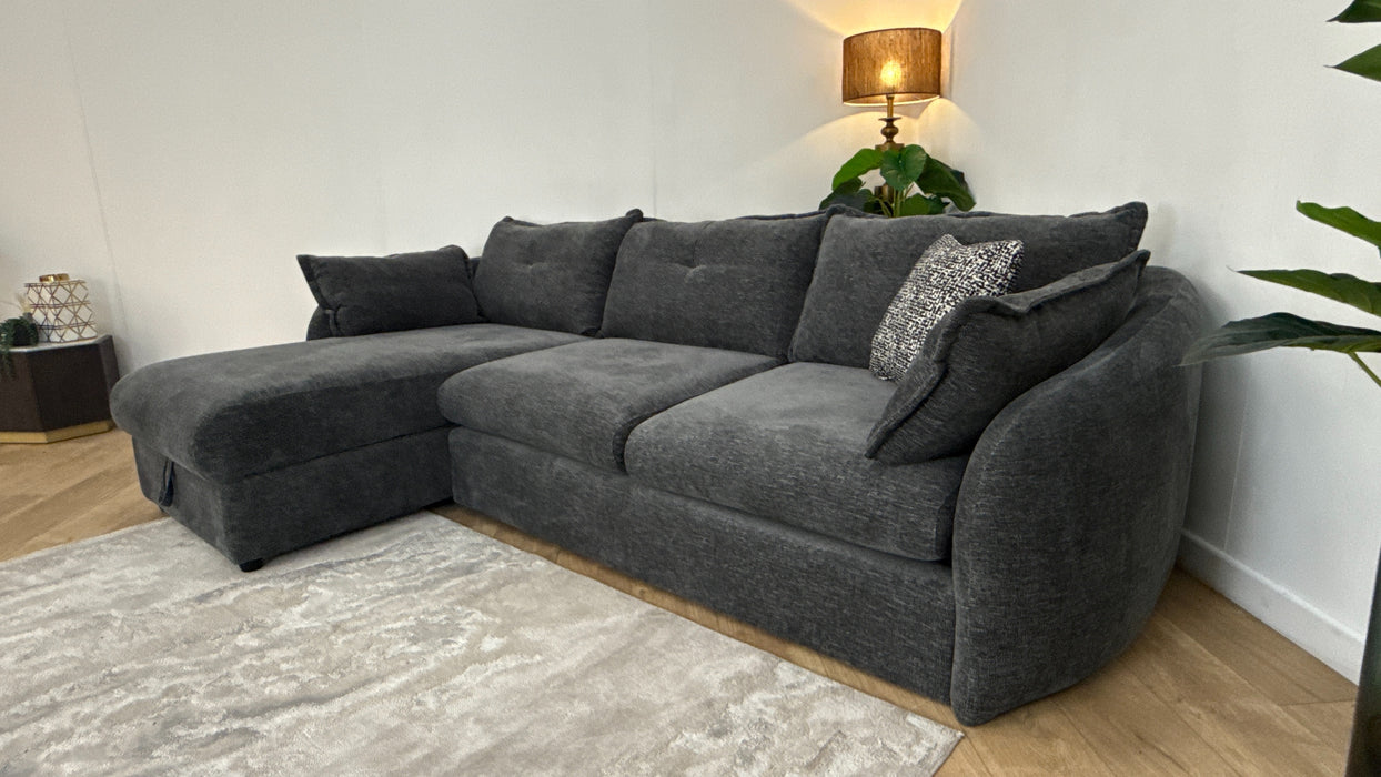 Sofology The Portobello Fabric Chaise 3 Seater Sofa Bed with Storage & Foam Seats in Linen Look Chenille Charcoal