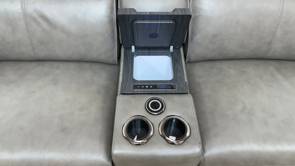 Sofology Premiere Leather 2.5 Seater Smart Console Power Recliner/Headrest Heated Seats in Trusty Embossed Grey