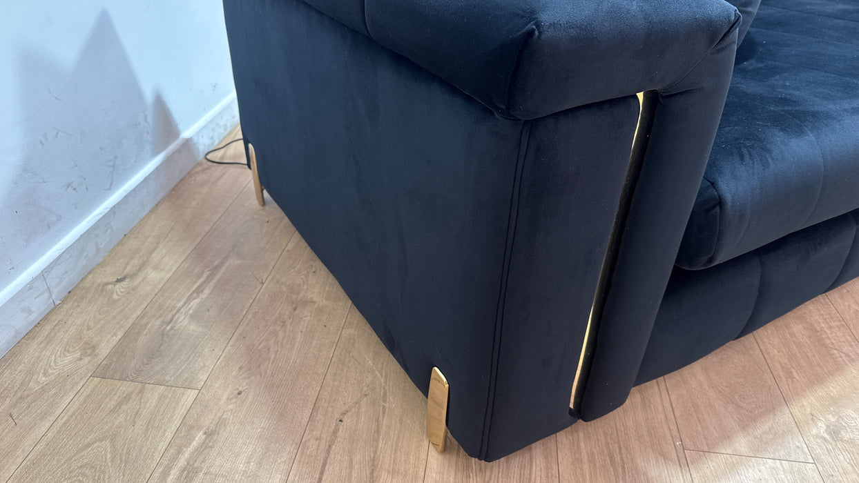 Sofology Oscar Fabric 4 Seater Gold Trim in Super Matt Velvet Black Mix