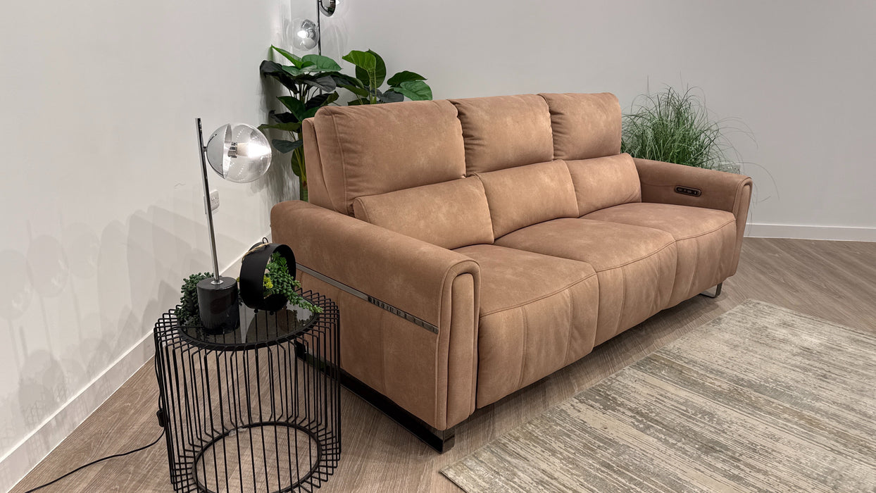 Sofology Ravello Fabric 3 Seater Power Recliner/Headrest in Lifestyle Flecked Sand