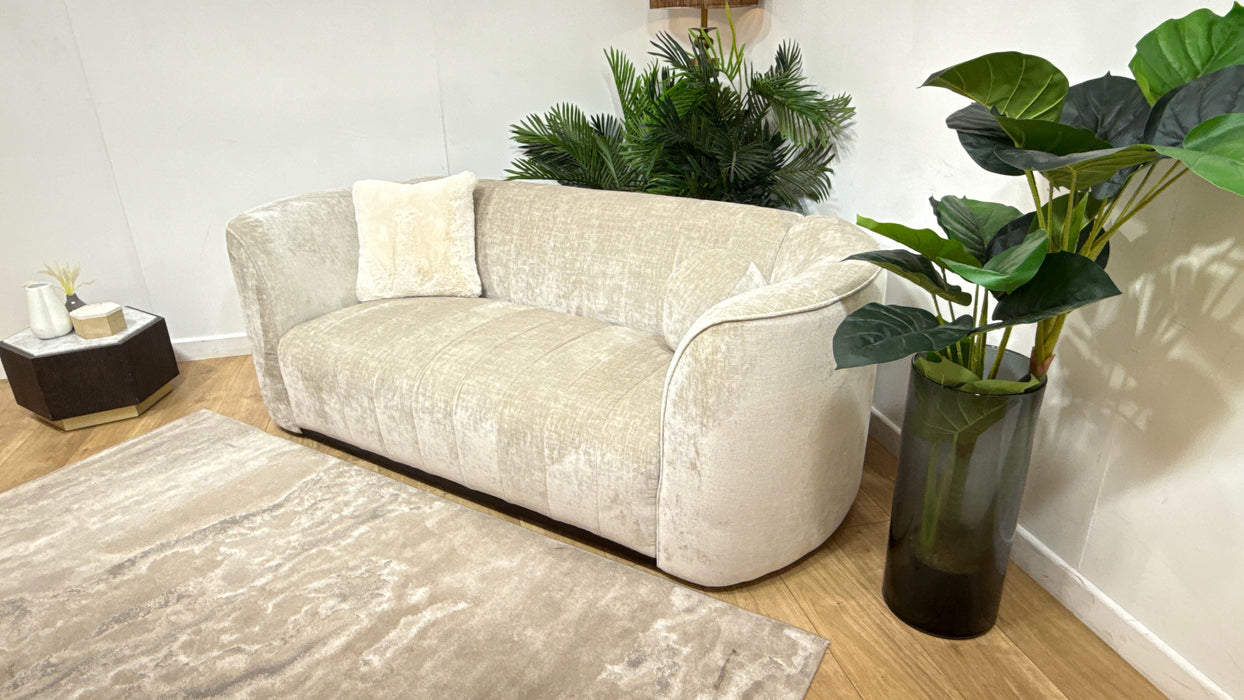 Sofology Fitzrovia Fabric 2 Seater in Luxury Chenille Linen Mix With Dark Wood Trim