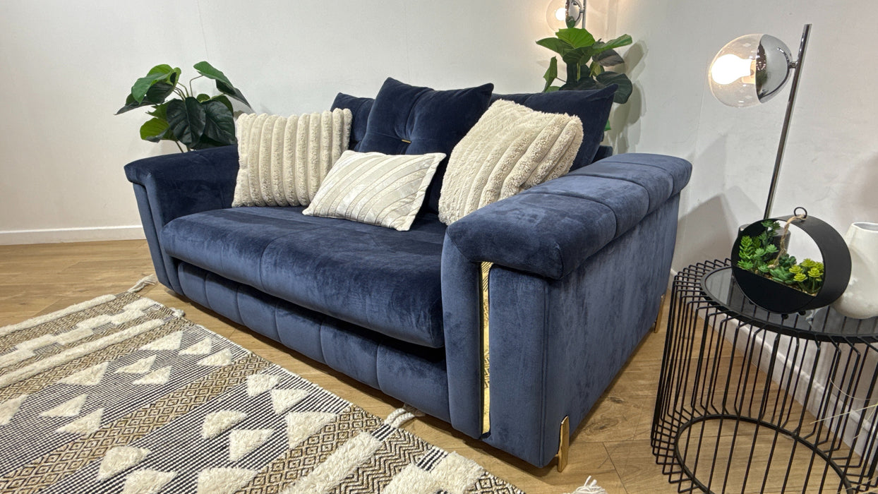 Sofology Oscar Fabric 2 Seater Gold Trim in Fine Textured Chenille Denim Mix