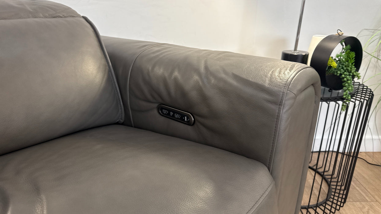 Sofology Premiere Leather 2.5 Seater Smart Console Power Recliner/Headrest in Trusty Embossed Grey