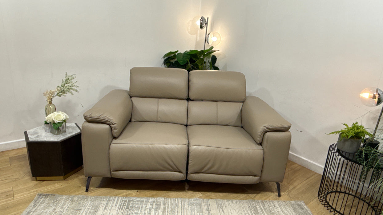 Sofology Fratelli Leather 2 Seater Power Recliner/Headrest in Trusty Embossed Stone