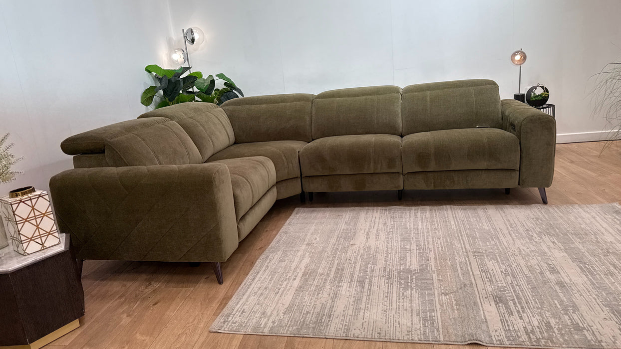 Sofology Allure Fabric 1.5 Corner 3 Power Recliner/Headrest Heated Seats Lumbar in Relaxed Chenille Olive Green