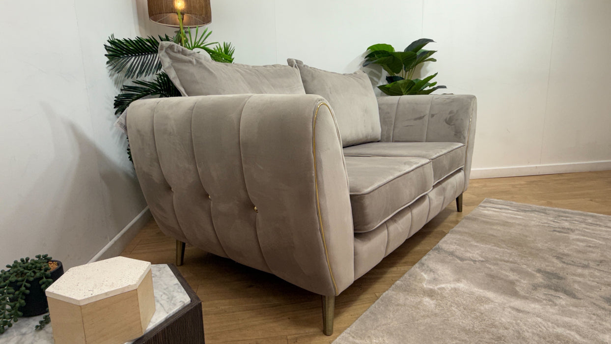 Sofology Gabrielle Fabric 2 Seater Gold Trim in Plush Pebble/Alexa Truffle Mix