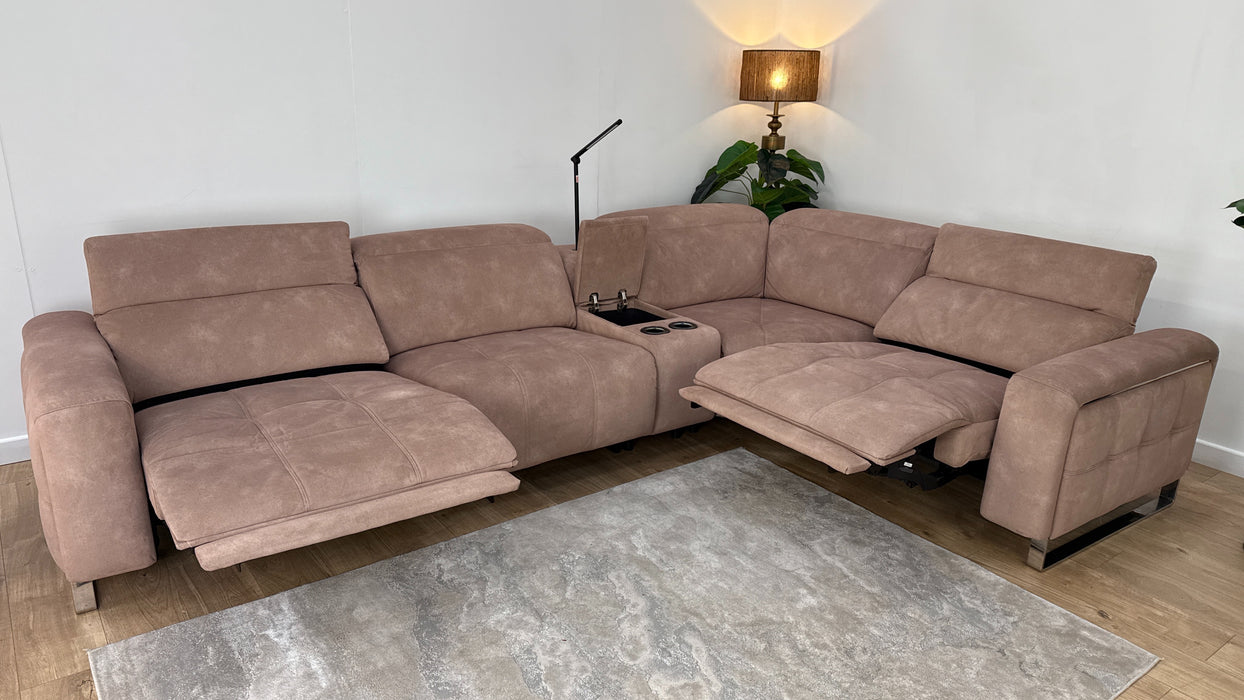 Sofology Marvella Fabric 3 Corner Console 1.5 Power Recliner/Headrest in Lifestyle Flecked Sand