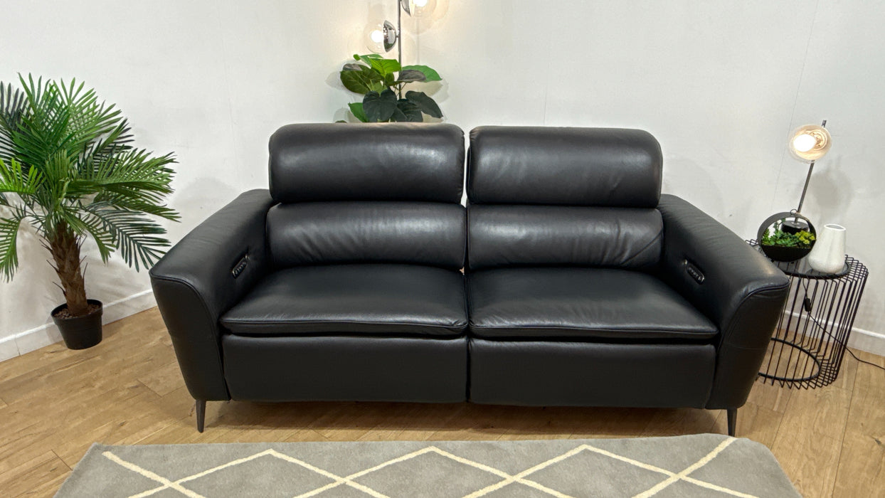 Sofology Viento Leather 2.5 Seater Power Recliner/Headrest Heated Seat Lumbar Support in Trusty Embossed Jet Black