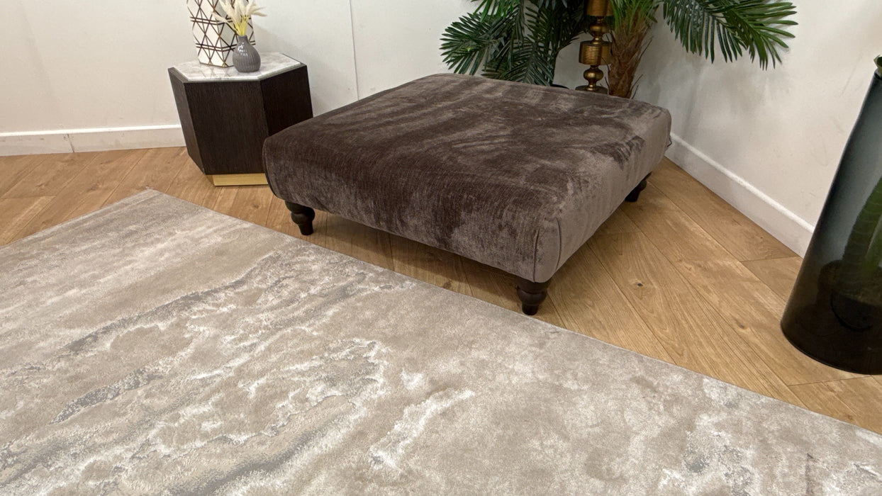 Sofology Highgrove Fabric Designer Footstool in Luxury Deep Pile Chenille Mole
