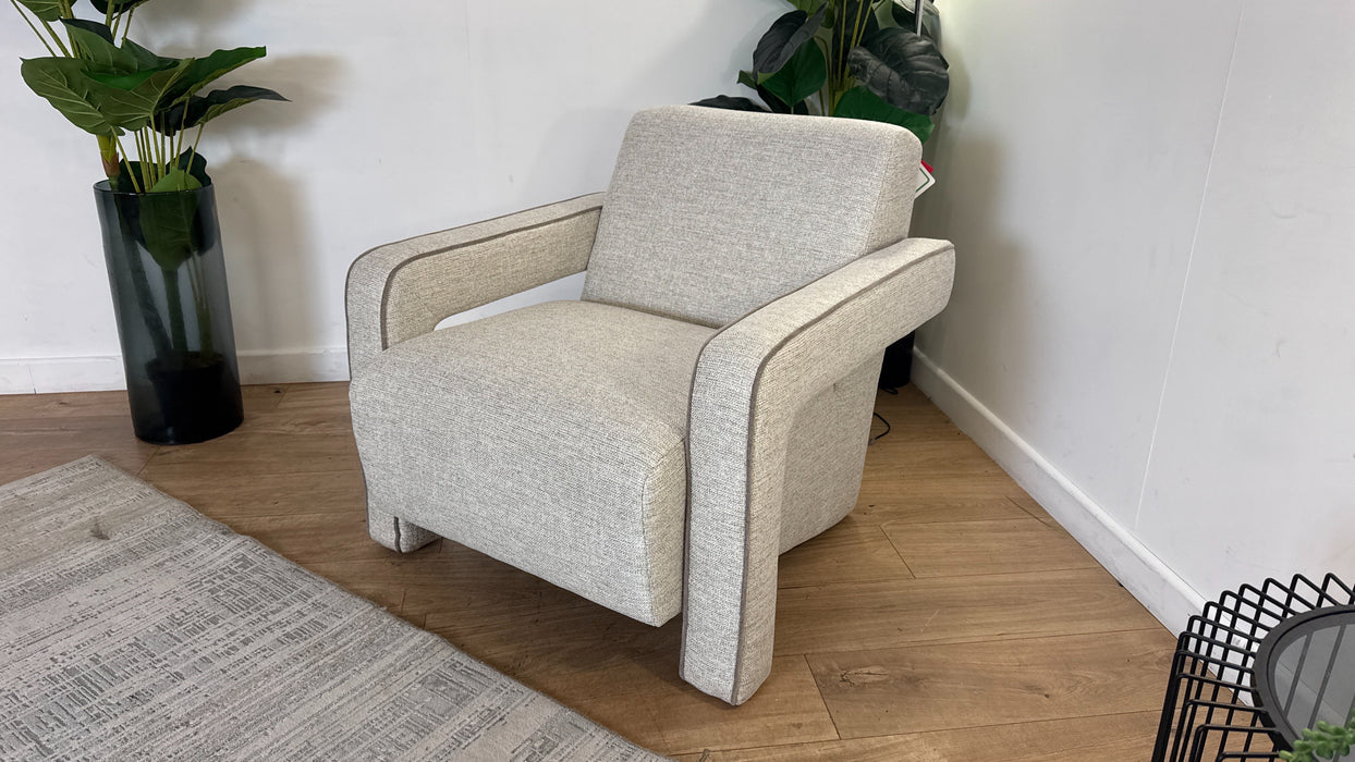 Sofology Russo Fabric Accent Chair in Lustre Weave Contrast Piping Natural Mix