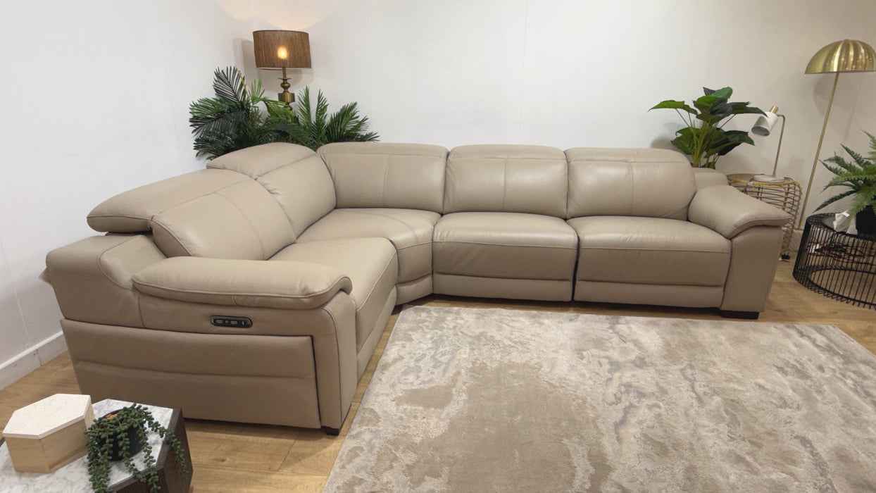 Sofology Portland Leather 1.5 Corner 3 Triple Power Recliner/Headrest in Trusty Embossed Stone