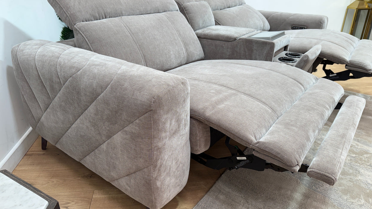 Sofology Allure Fabric 2.5 Seater Screen Console Power Recliner/Headrest Heated Seats Lumbar Speakers in Relaxed Chenille Nutmeg