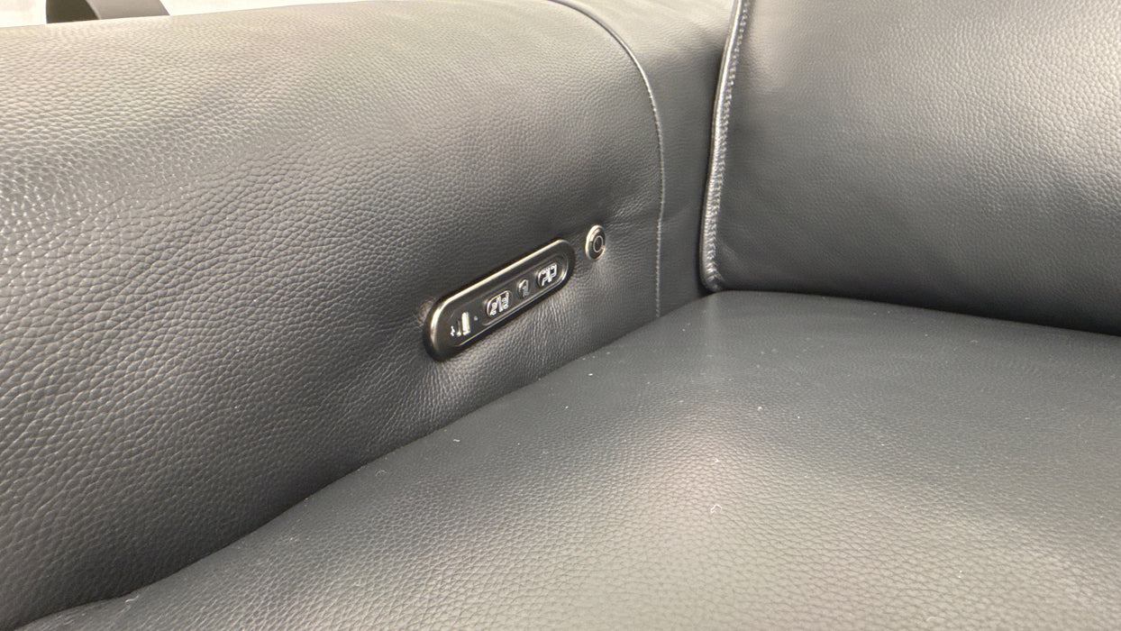 Sofology Premiere Leather 2.5 Seater Smart Console Power Recliner/Headrest Heated Seats in Trusty Embossed Jet Black