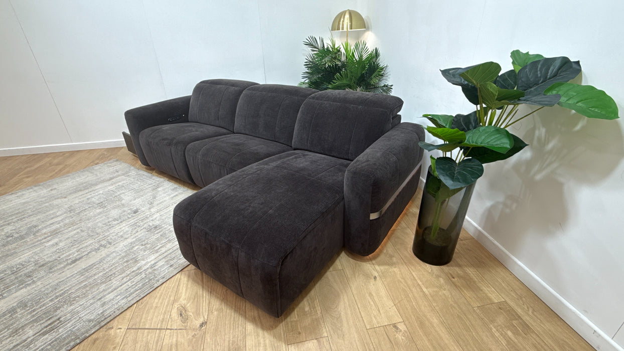 Sofology Lumiere Fabric 4 Seater Chaise Power Recliner/Headrest in Relaxed Chenille Raisin