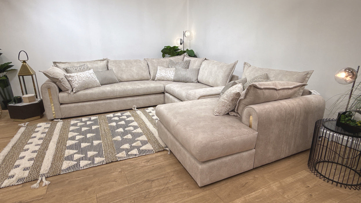 Sofology  Savoy 3 Corner 3  with Console Fabric Sofa in Lifestyle Dapple Marble