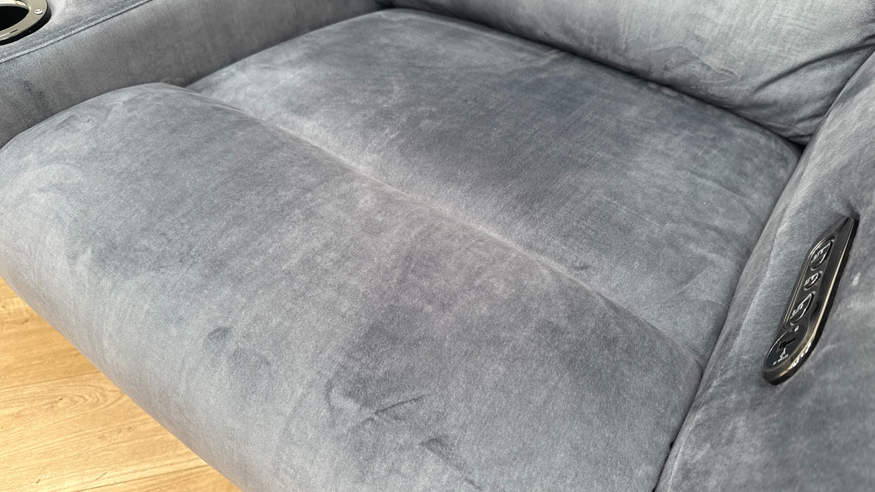 Sofology Renato Fabric 2 Seater Console Power Recliner Speakers in Heritage Velvet Granite