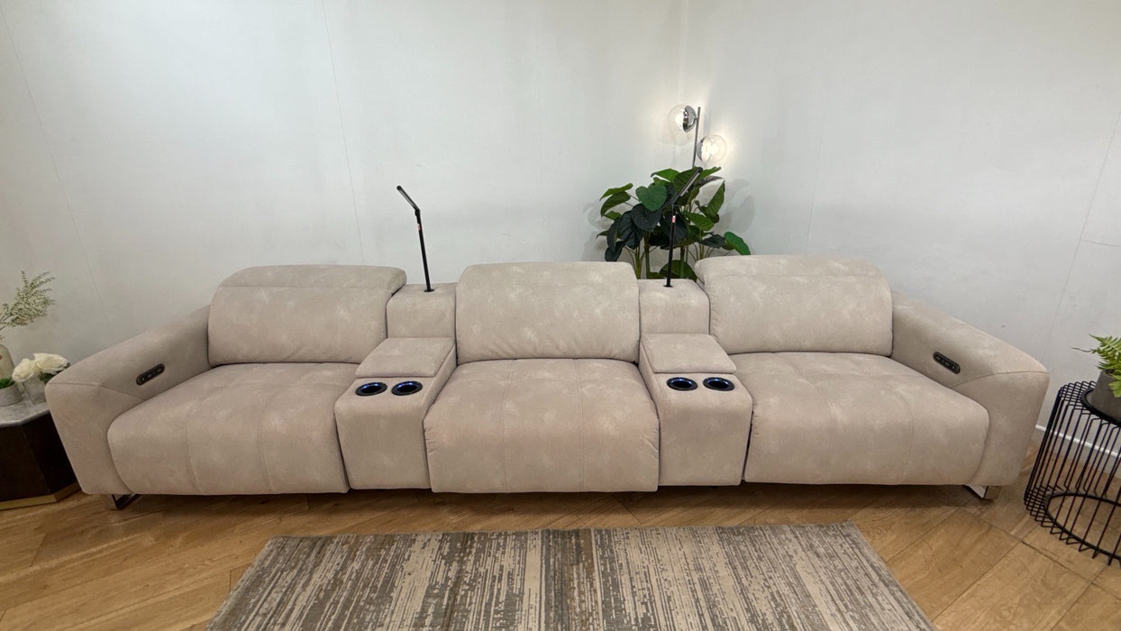 Sofology Marvella Fabric 3 Seater Cinema Sofa Console Power Recliner/Headrest in Lifestyle Flecked Ivory