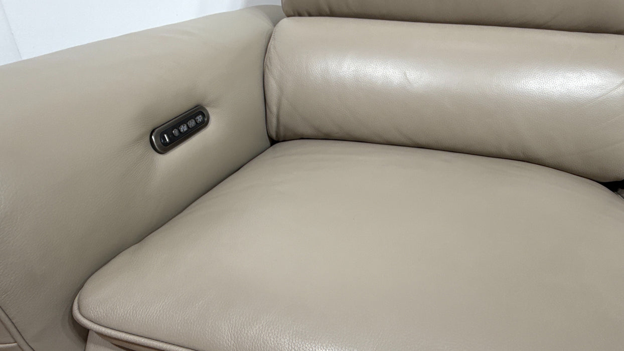 Sofology Viento Leather 3 Seater Chaise Power Recliner/Headrest Lumbar in Trusty Embossed Stone