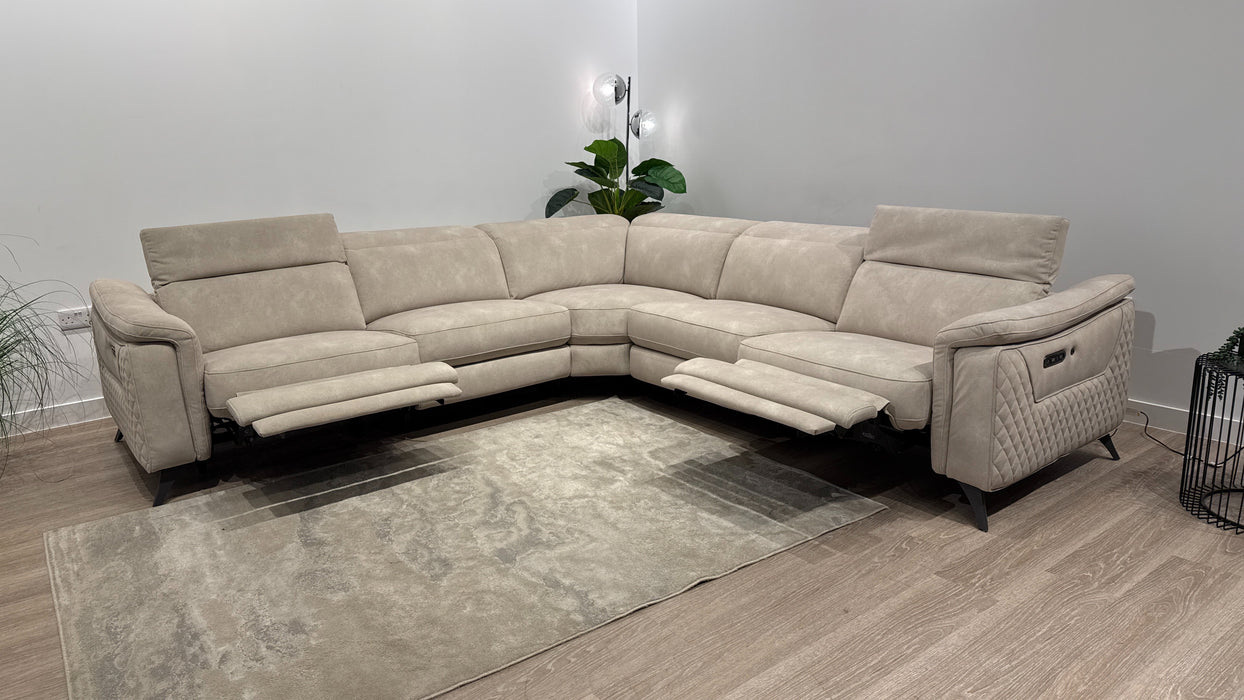 Sofology Ezra Fabric 3 Corner 3 Power Recliner/Headrest Heated Seats in Lifestyle Flecked Ivory