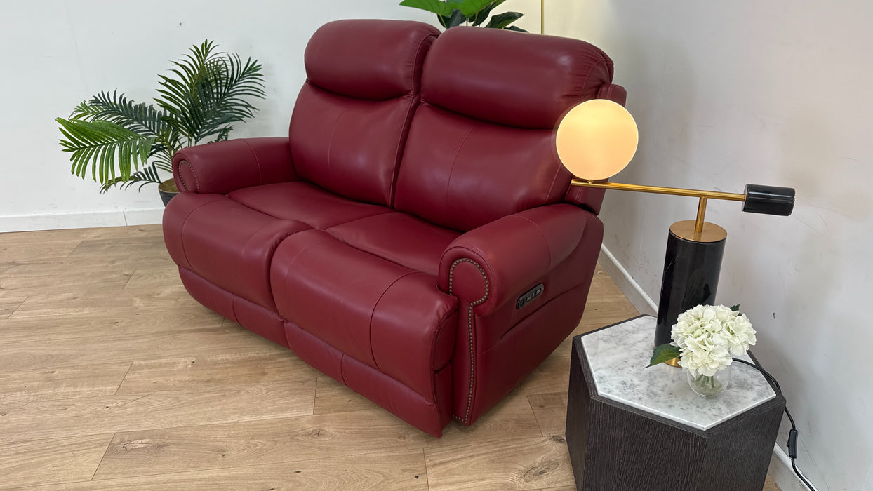 Benton 2 Seater Sofa - Power Recliner Leather - Cranberry