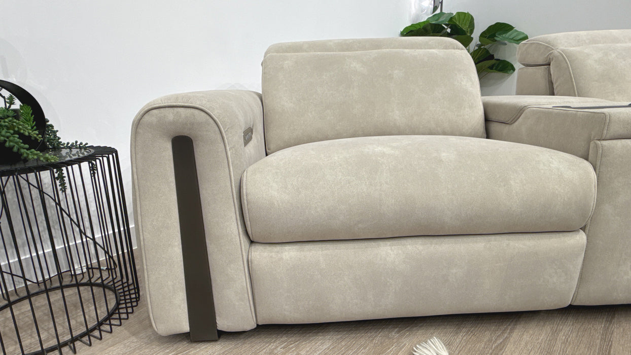 Sofology Kingsbridge 3 Seater Triple Power Recliner Cinema Sofa in Flecked Fabric Ivory