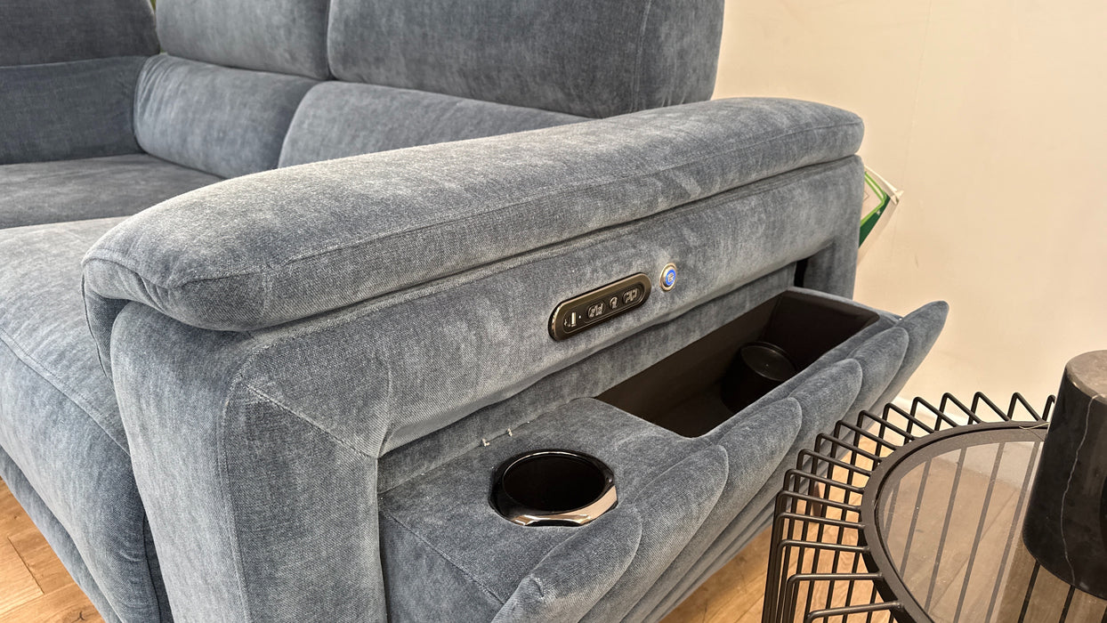 Sofology The Fratelli Fabric 3 Corner 1.5 Power Recliner/Headrest in Relaxed Chenille Denim