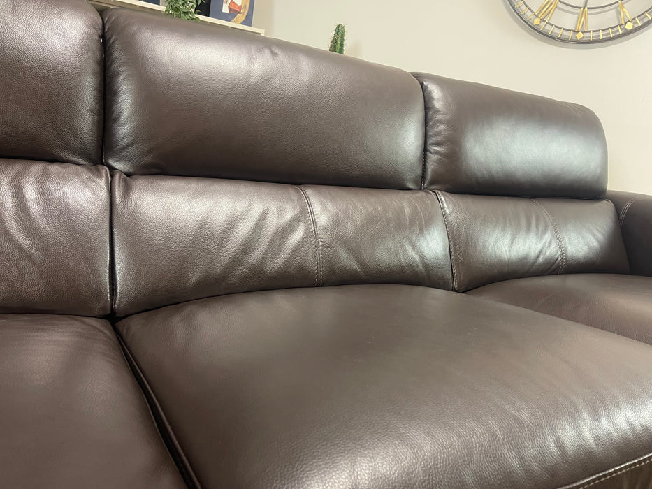 Illinois Chaise 3 Seater Sofa Power Recliner Power Headrest Trusty Soft Sheen Rich Brown Leather