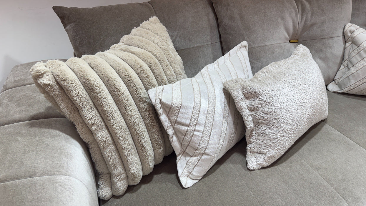 Sofology Oscar Fabric 4 Seater Gold Trim in Fine Textured Chenille Stone Mix