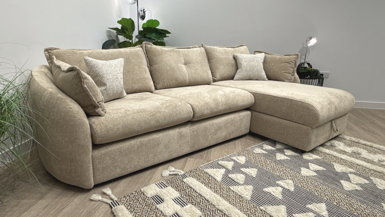 Sofology Portobello Fabric Chaise 3 Seater Foam Seats with Storage in Teddy Chenille Natural Mix