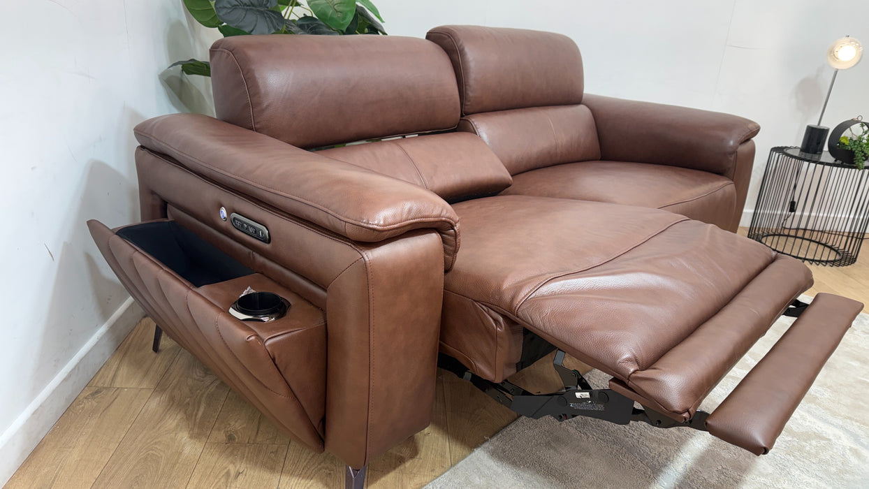 Sofology Fratelli Leather 2.5 Seater Power Recliner/Headrest in Trusty Embossed Chestnut