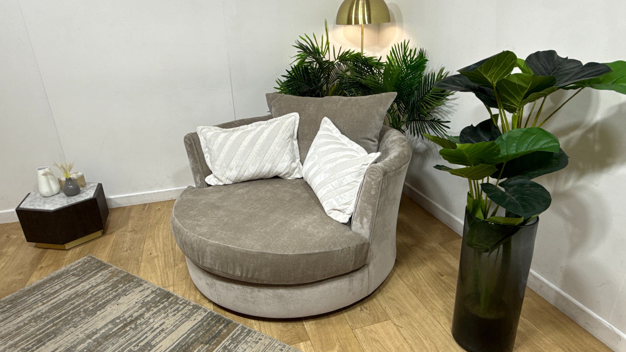 Sofology Oscar Fabric Large Swivel Chair in Fine Textured Chenille Stone Mix