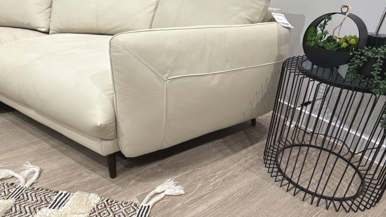 Sofology Adler Leather Small Asymmetrical Curved Sofa in Bone China
